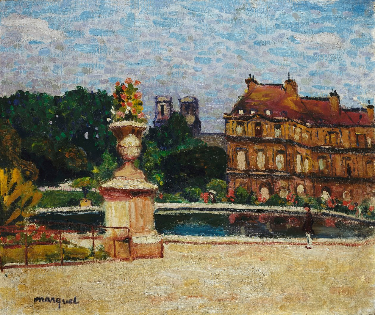 Staw w Luksemburgu; Le Bassin du Luxembourg, ok. 1904 (olej na płótnie położony na pokładzie) autorstwa Albert Marquet