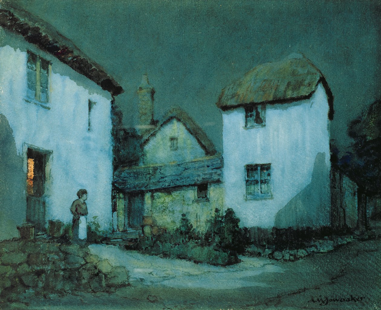 Ulica oświetlona księżycem, Heavitree, Exeter autorstwa Albert Moulton Foweraker