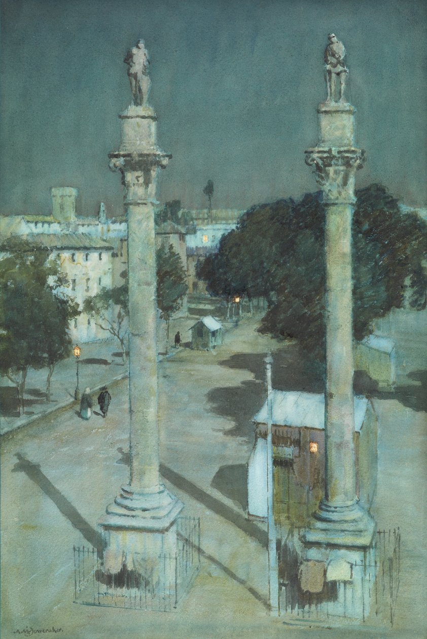 Moonlight - Alameda de Hércules, Sewilla (akwarela na papierze) autorstwa Albert Moulton Foweraker