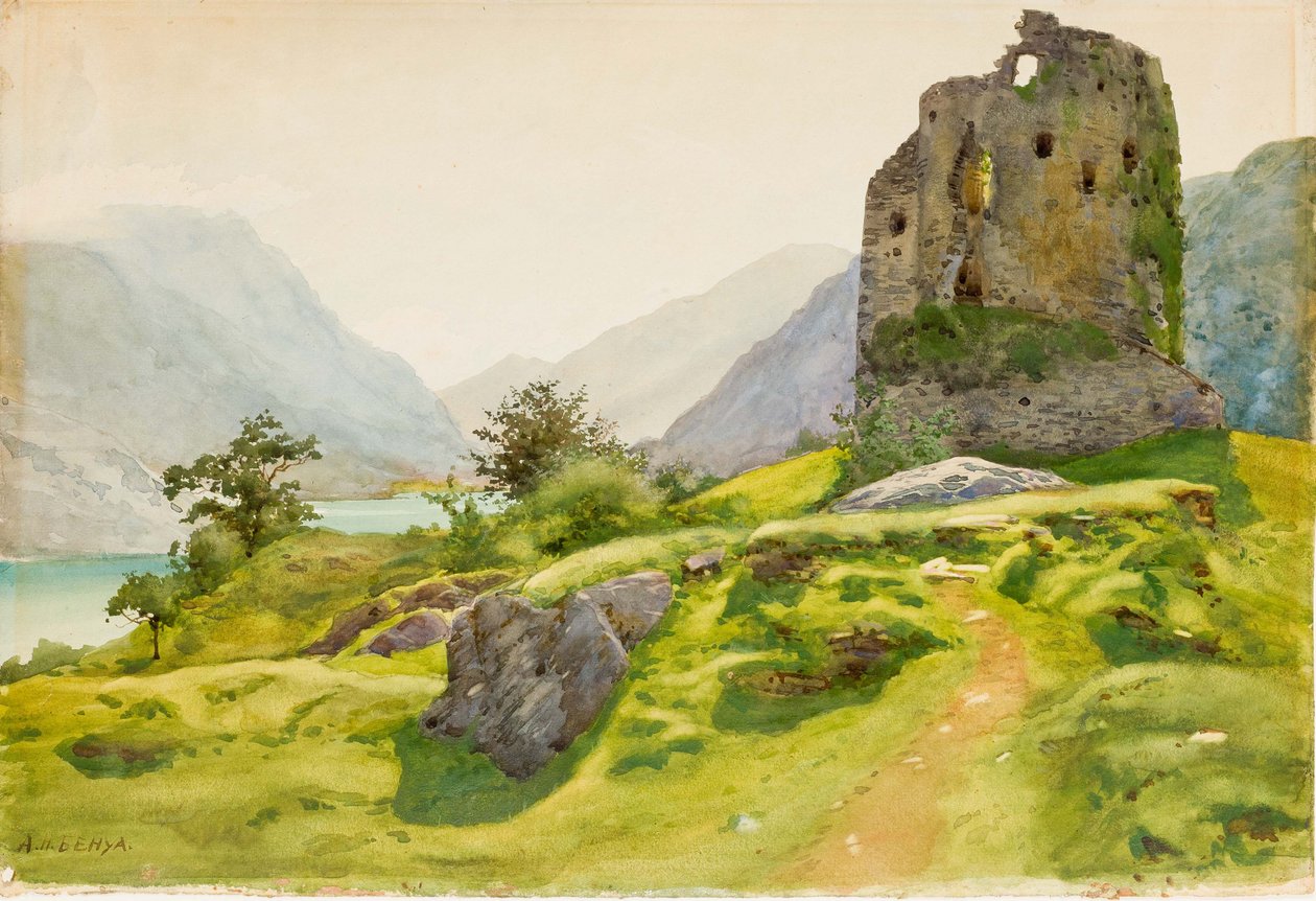 Górski krajobraz z ruiną autorstwa Albert Nikolaevich Benois