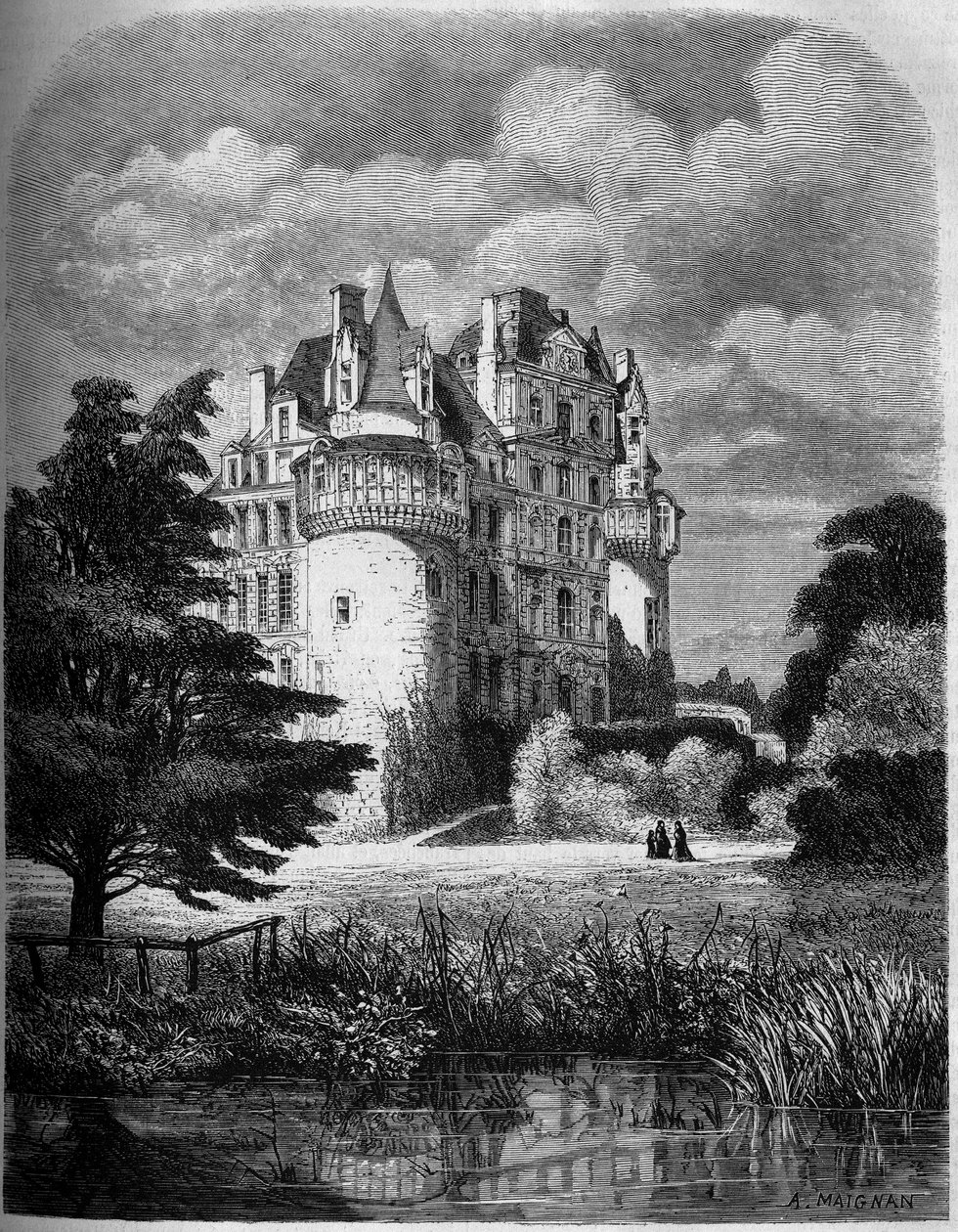 Chateau de la Loire: zewnętrzny widok na Chateau de Brissac (architektura renesansowa) autorstwa Albert Pierre Rene Maignan