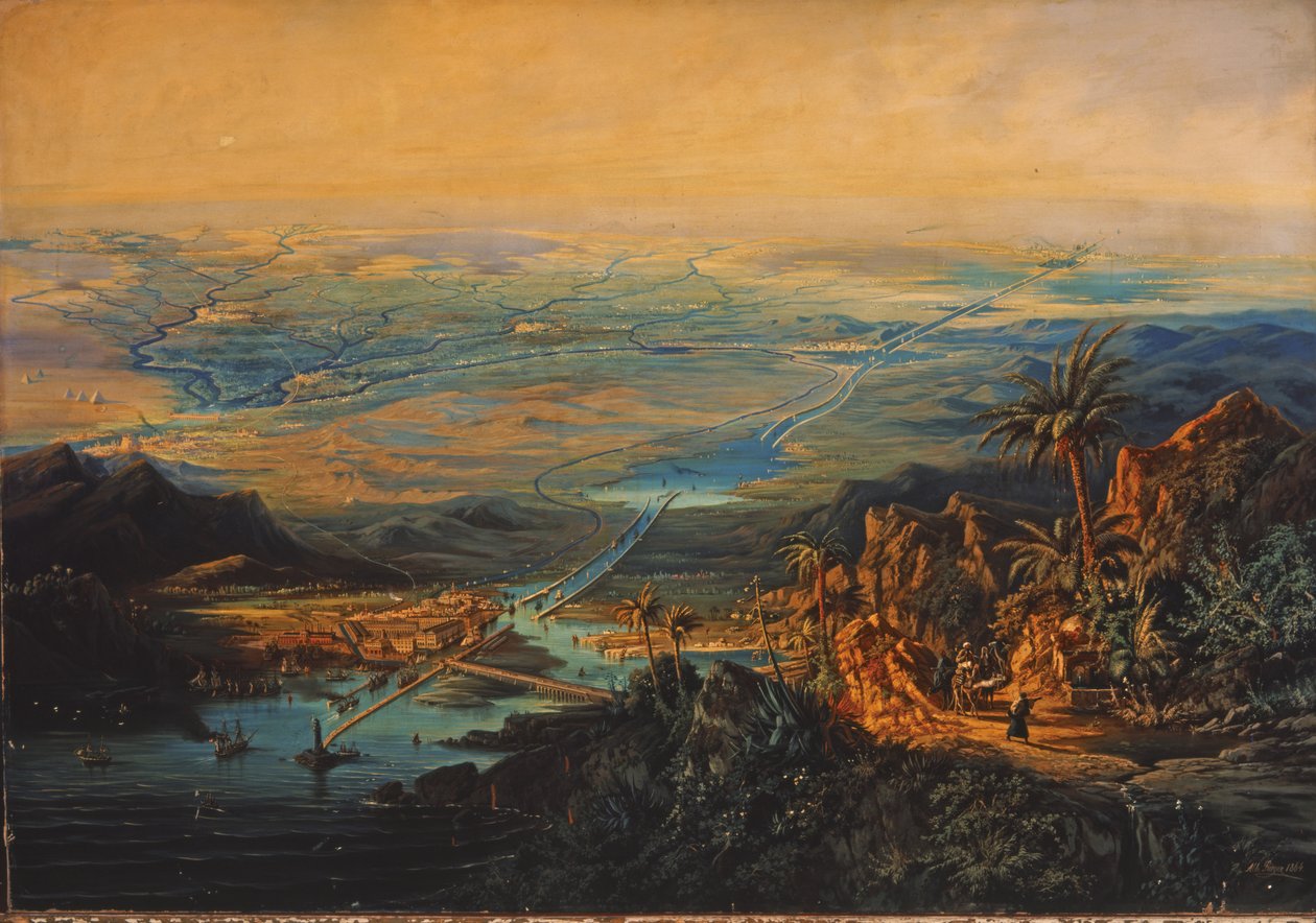 Kanał Sueski w listopadzie 1864 r. (olej na płótnie) autorstwa Albert Rieger