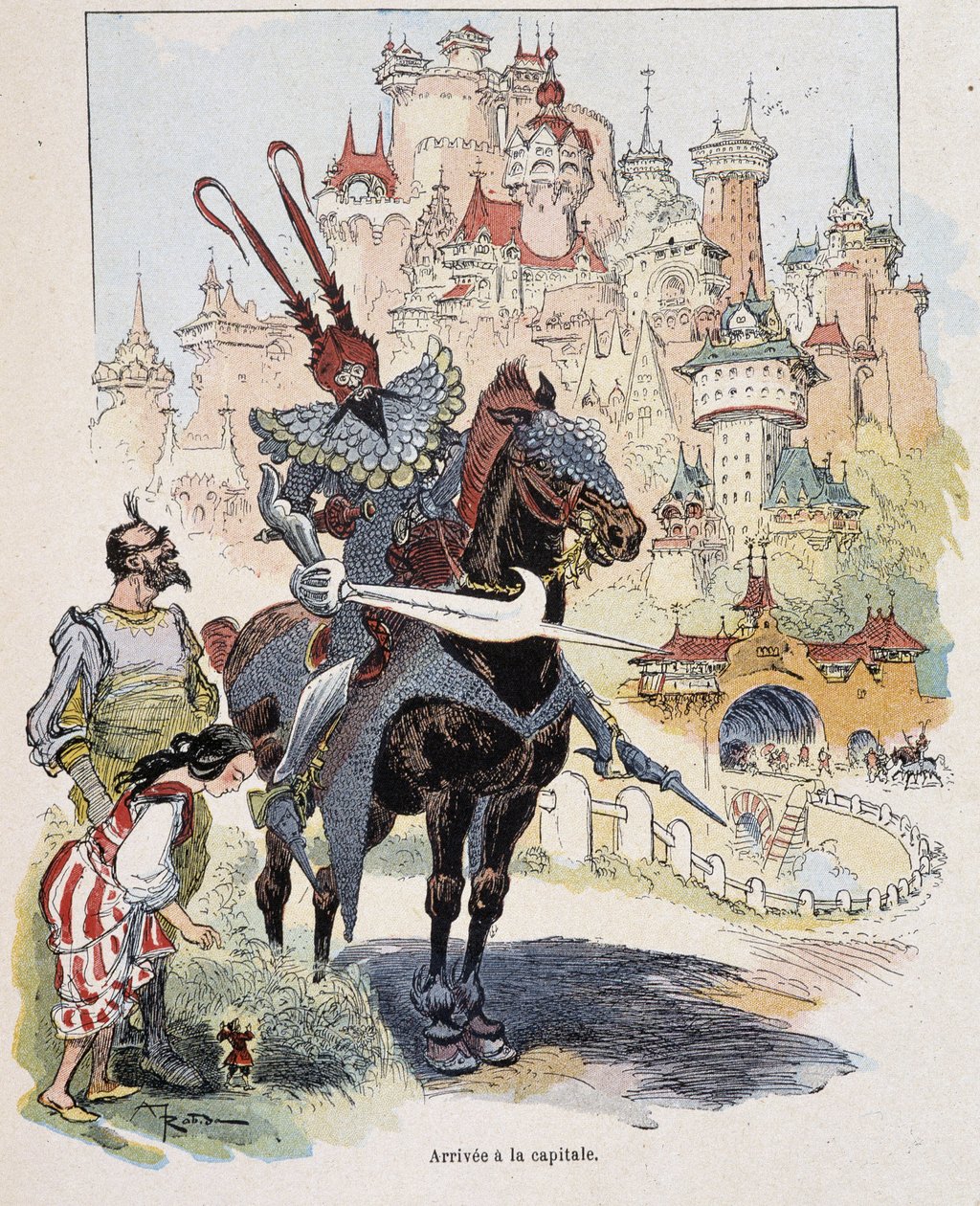 Przyjazd do stolicy – w „Podróżach Guliwera” Swifta, il. przez Robida autorstwa Albert Robida