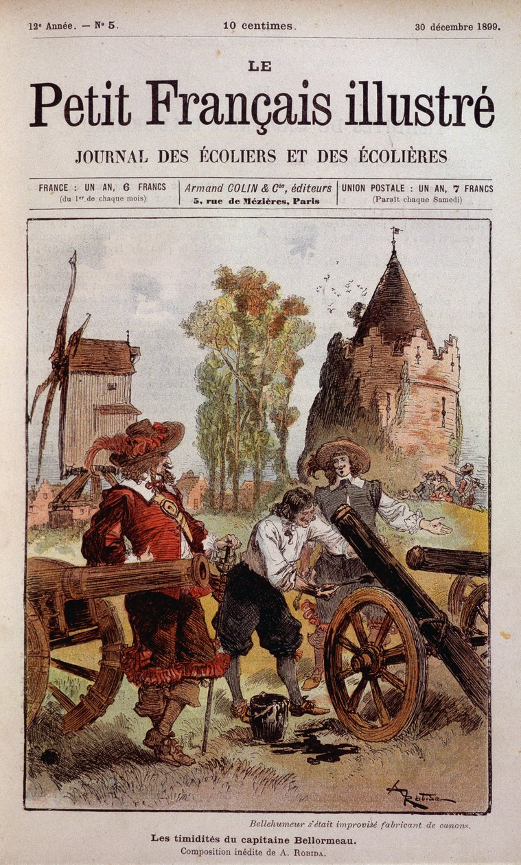 Bellehumeur zaimprowizował producenta Canona – Nieśmiałość kapitana Bellormeau autorstwa Robidy. Okładka „The Little Frenchman Illustré”” z 30.12.1899. autorstwa Albert Robida