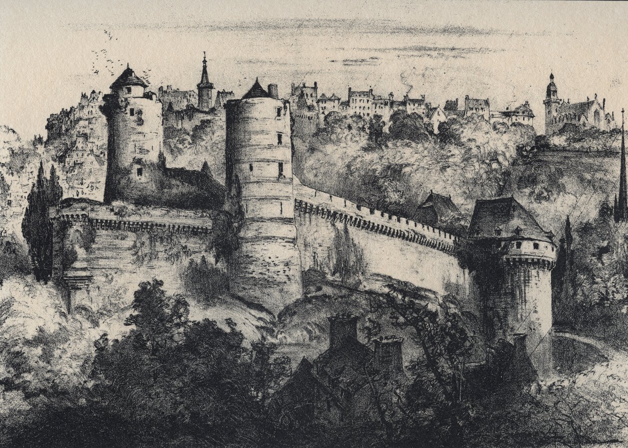 Chateau de Fougeres - fort zamkowy w departamencie Ille-et-Vilaine. Stara Francja - Bretania - tekst, rysunki i litografie, Albert Robida (1848-1926) niedatowany koniec XIX wieku autorstwa Albert Robida