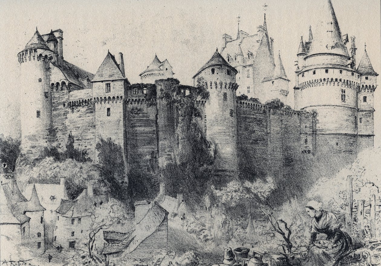 Chateau fort de Vitre in Ille-et-Vilaine - Stara Francja - Bretania - tekst, rysunki i litografie, Albert Robida (1848-1926) bez daty koniec XIX wieku autorstwa Albert Robida