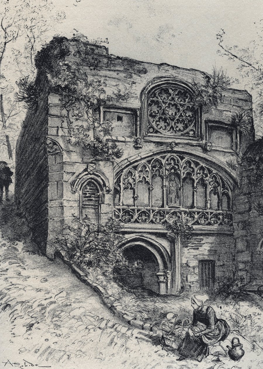 La fontaine des carmelites in morlaix - Stara Francja - Bretania - tekst, rysunki i litografie, Albert Robida (1848-1926) niedatowany koniec XIX wieku autorstwa Albert Robida