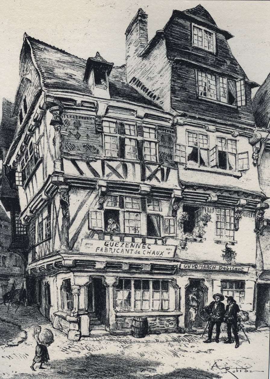 La venelle aux pastes in Morlaix - Stara Francja - Bretania - tekst, rysunki i litografie, Albert Robida (1848-1926) bez daty końca XIX wieku autorstwa Albert Robida