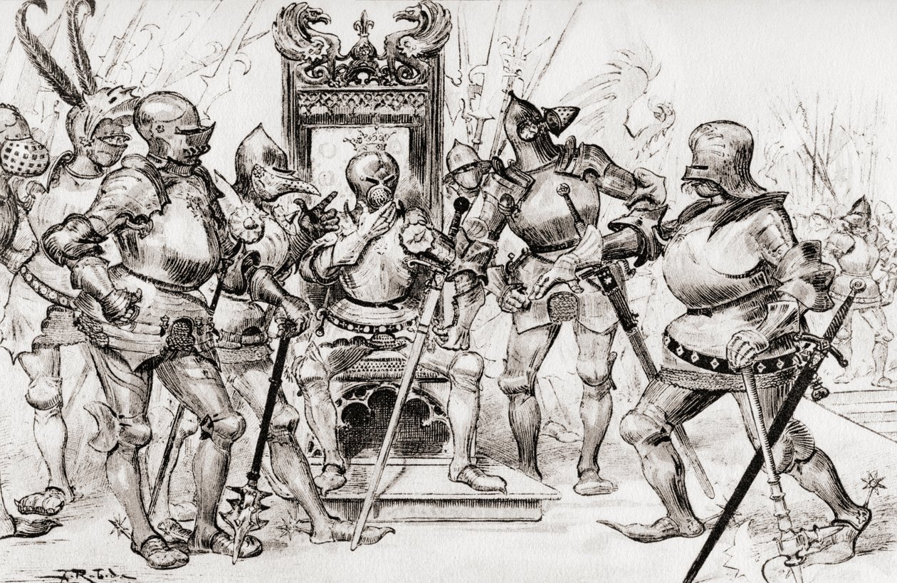 Le conseil des Captains de Picrochole lub Rada kapitanów Picrochole. autorstwa Albert Robida