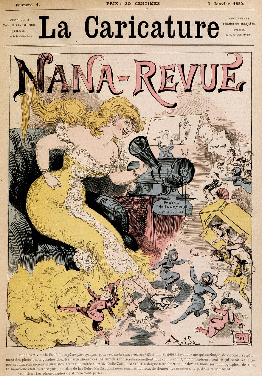 Nana-Revue: kreskówka o Zoli i jej pracy „”Nana”” Robidy – w „”La Caricature”” z dnia 03.01.2018 autorstwa Albert Robida