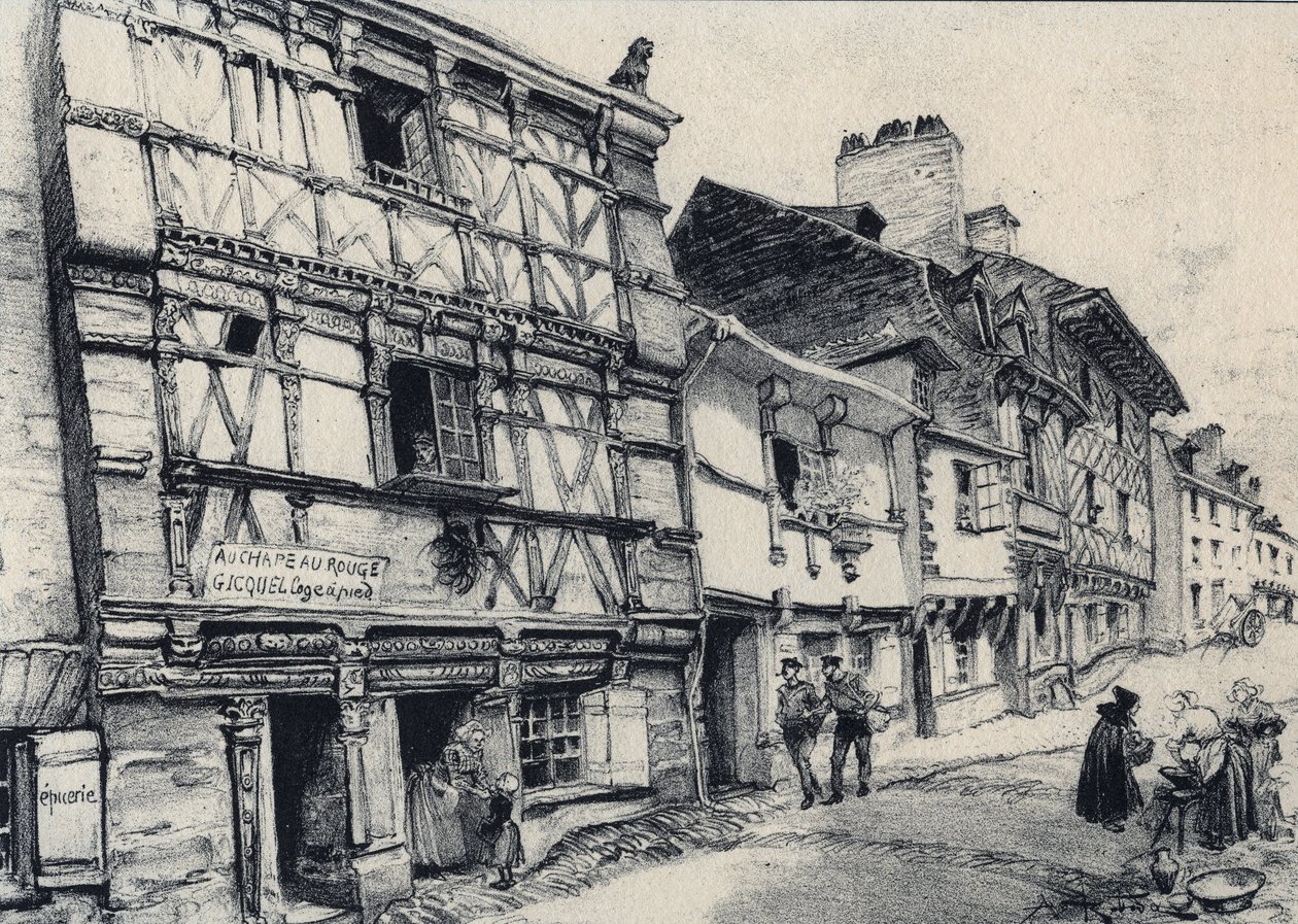 Rue Fardel a Saint Brieuc (Saint-Brieuc) - Stara Francja - Bretania - tekst, rysunki i litografie, Albert Robida (1848-1926) niedatowany koniec XIX wieku autorstwa Albert Robida