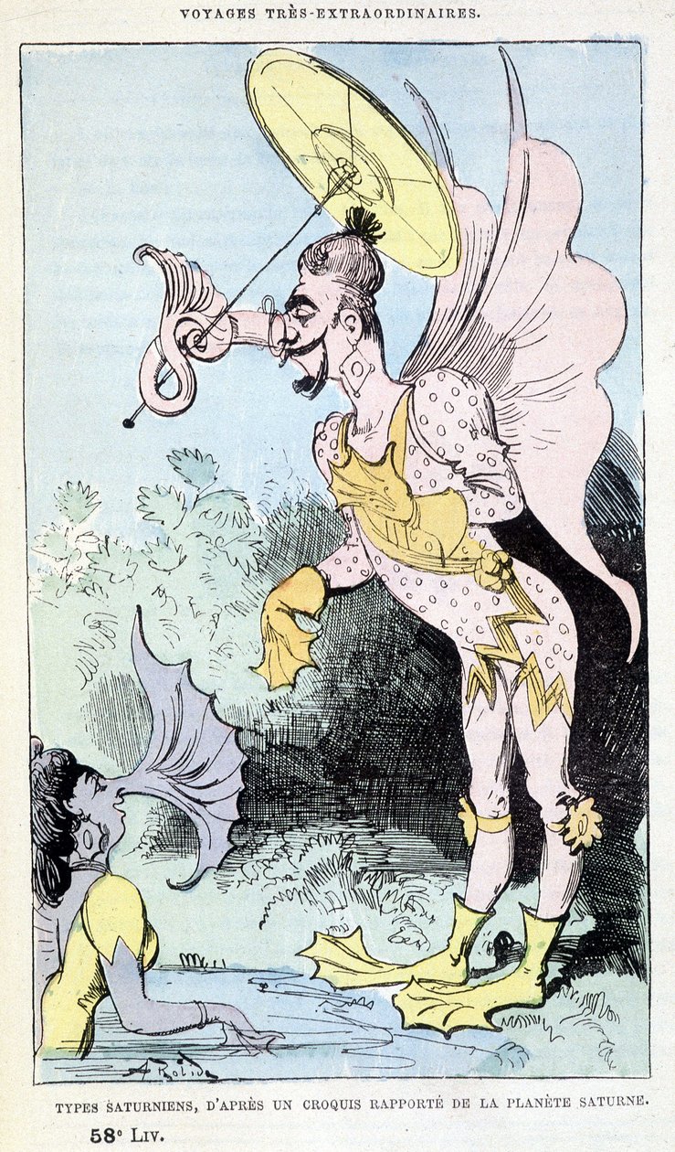 Typy saturna ze zgłoszonego szkicu planety Saturn (pseudo-antropologiczne groteskowe potwory), parodia Juliusza Verne