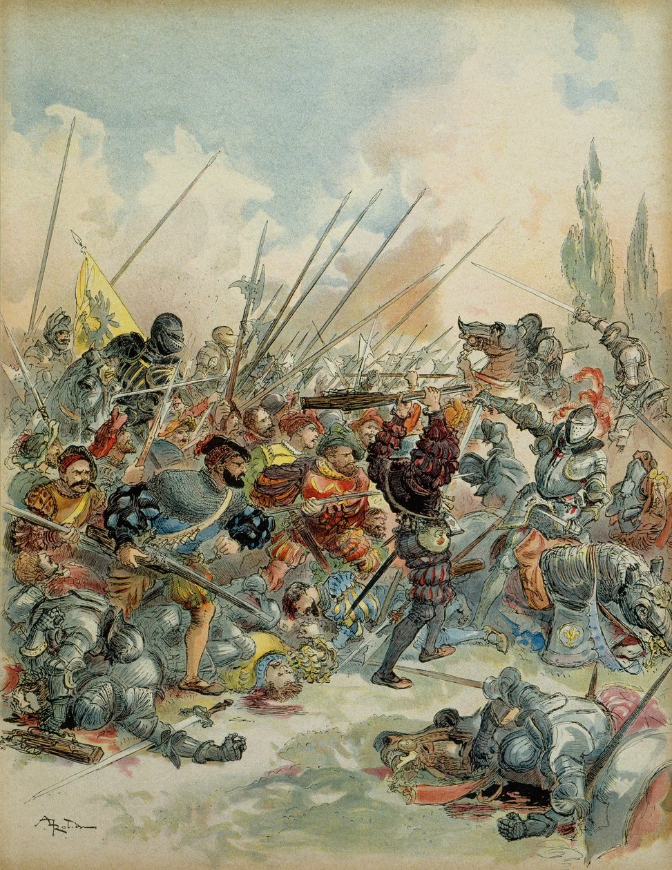 Szósta wojna włoska (1521-1526): Król Franciszek I (1494-1547) w Pawii (Włochy) 24 lutego autorstwa Albert Robida
