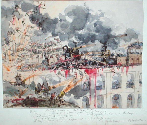 Bitwa pod Barbarigo, z „La Guerre au XXeme Siecle” (akwarela na papierze) autorstwa Albert Robida
