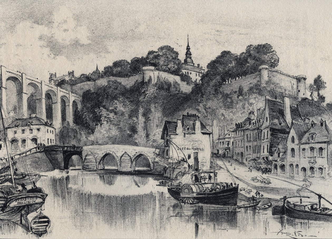 Miasto Dinan - Stara Francja - Bretania - tekst, rysunki i litografie, Albert Robida (1848-1926) bez daty koniec XIX wieku autorstwa Albert Robida
