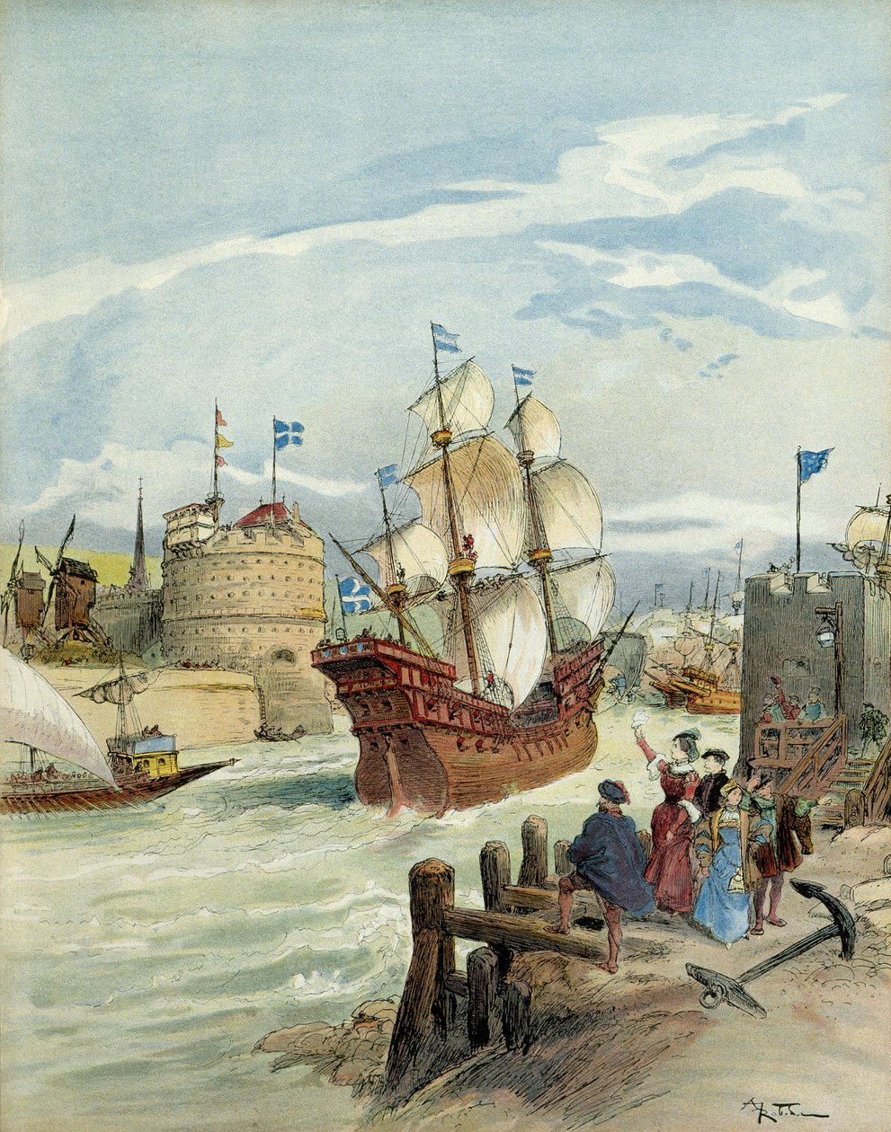 Flota francuska w Le Havre, która stała się decyzją Francois I autorstwa Albert Robida