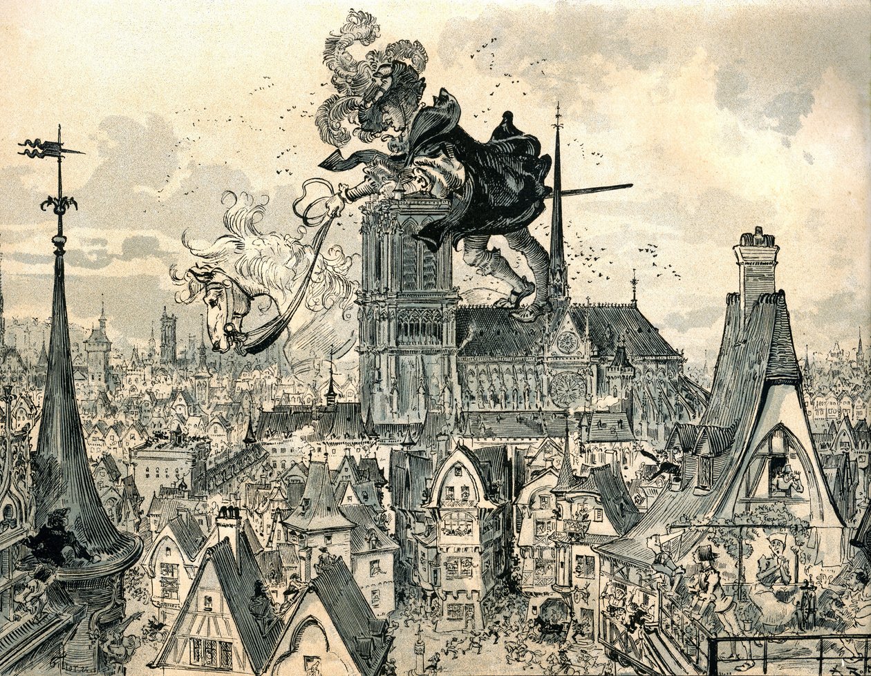 Giant Gargantua skacze z konia autorstwa Albert Robida