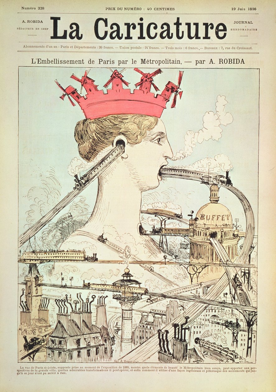 Dojazd do Paryża metrem, z "La Caricature", 19 czerwca 1886 (litografia kolorowa) autorstwa Albert Robida