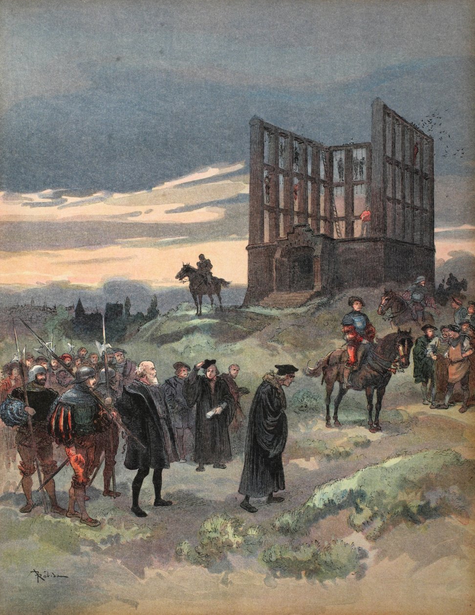 Superintendent Semblancay skazany na śmierć, ilustracja z „Francois Ier: Le Roi Chevalier”, George G. Toudouze, wyd. 1909 (litografia kolorowa) autorstwa Albert Robida
