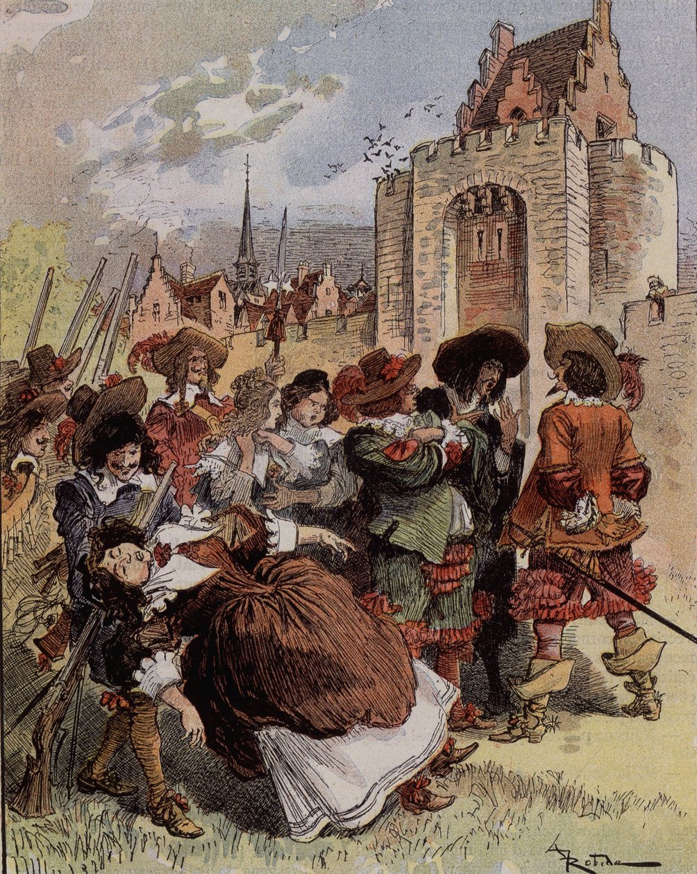 Nieśmiałość kapitana Bellormeau – „Madame de Malicorne wpadła w ramiona sierżanta”. Postać z książki Alberta Robidy. Okładka „Ilustrowany mały Francuz”” z 20.01.2019. autorstwa Albert Robida