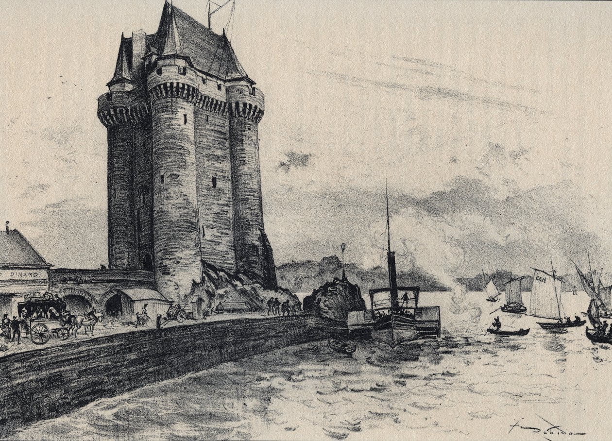 Wieża Solidor umacnia się w Saint-Malo, dzielnica Saint-Servan - Stara Francja - Bretania - tekst, rysunki i litografie autorstwa Alberta Robidy (1848-1926). autorstwa Albert Robida