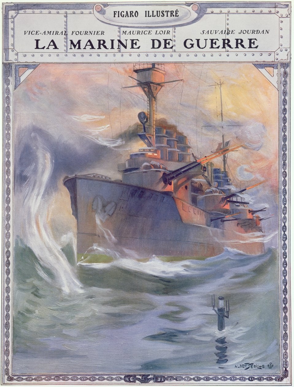 Francuski okręt wojenny, ilustracja okładkowa z "La Marine de Guerre autorstwa Albert Sébille