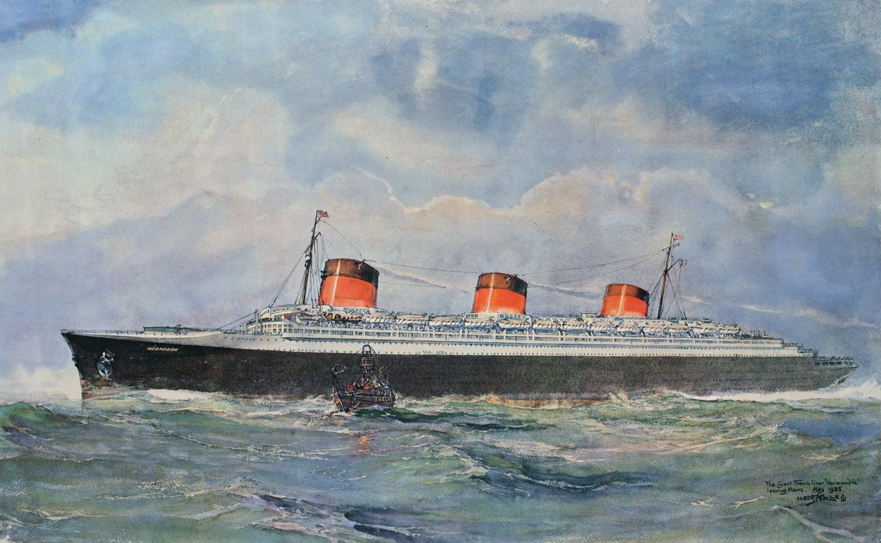Dziewiczy rejs SS Normandie z Hawru, 29 maja autorstwa Albert Sébille