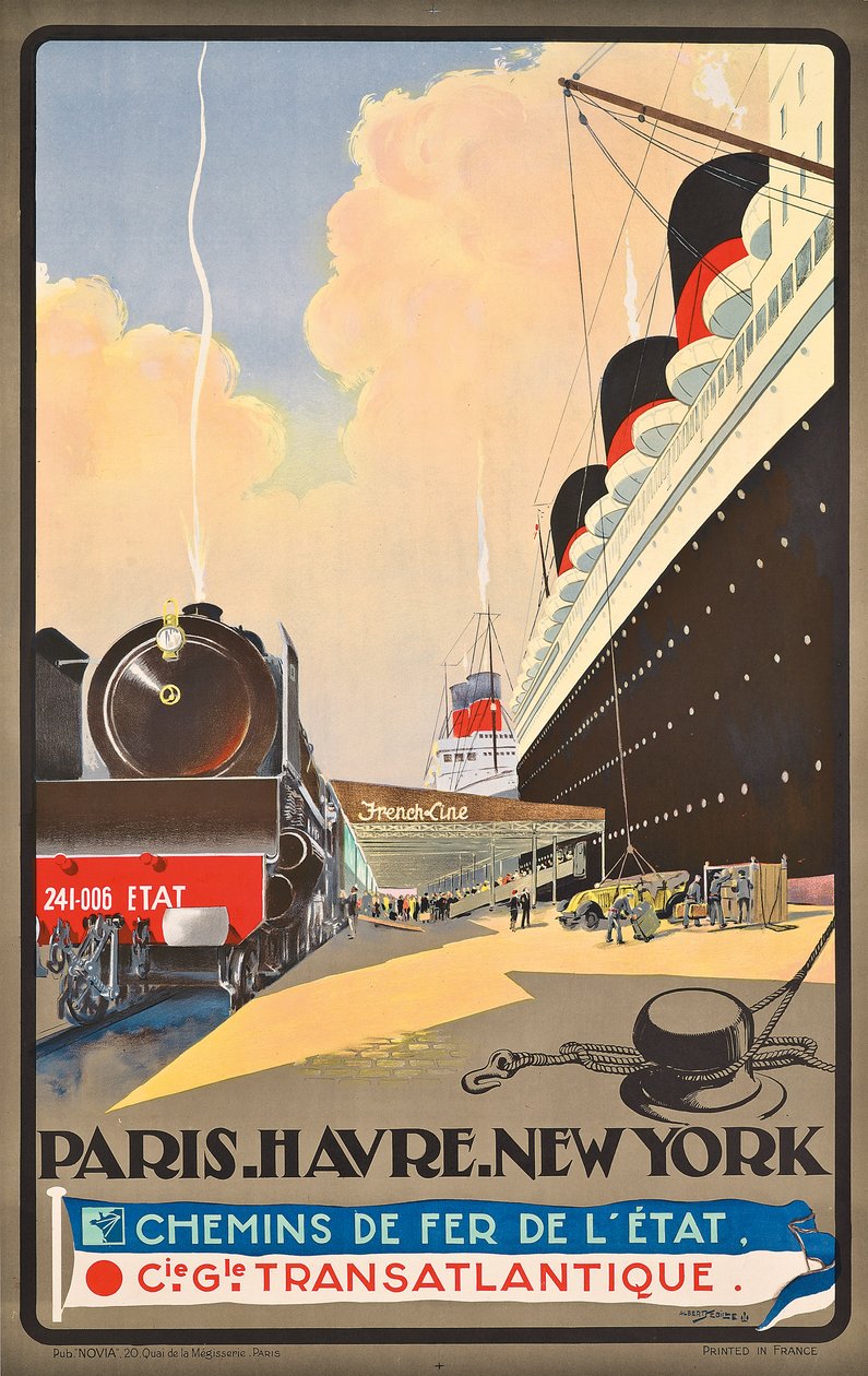 Plakat reklamujący podróż firmy żeglugowej Compagnie Generale Transatlantique, ok. 1930 r. (litografia kolorowa) autorstwa Albert Sébille