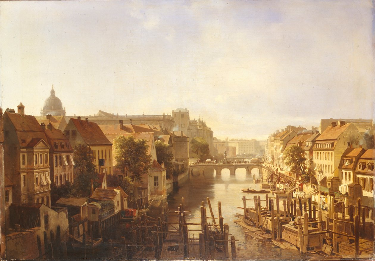 Widok na Długi Most z Mühlendamm, 1850 autorstwa Albert Schwendy
