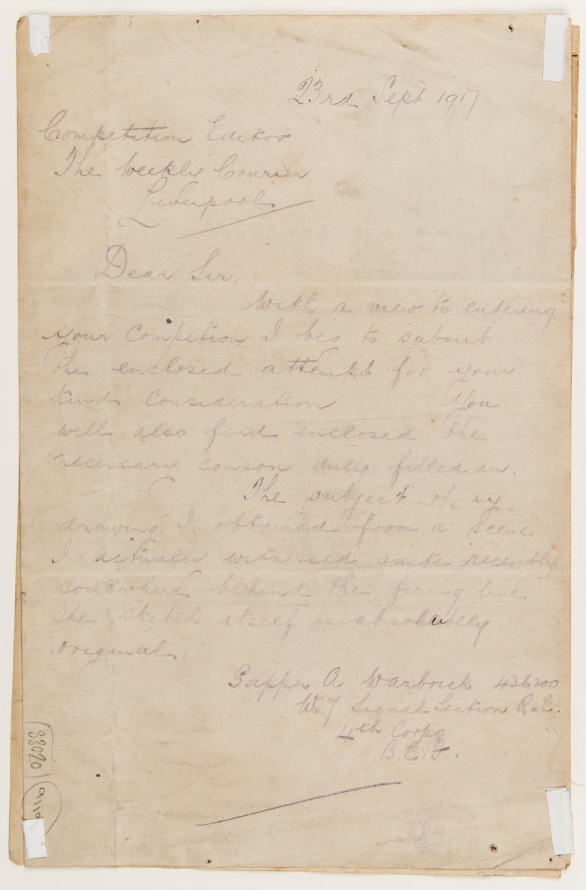 List do redaktora konkursu, 23 września 1917 r. autorstwa Albert Warbrick
