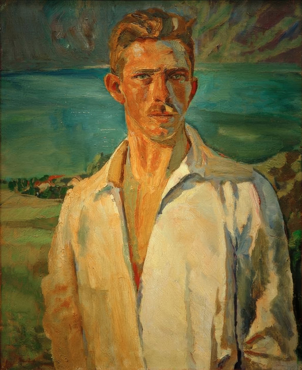 Autoportret nad jeziorem Attersee autorstwa Albert Weisgerber