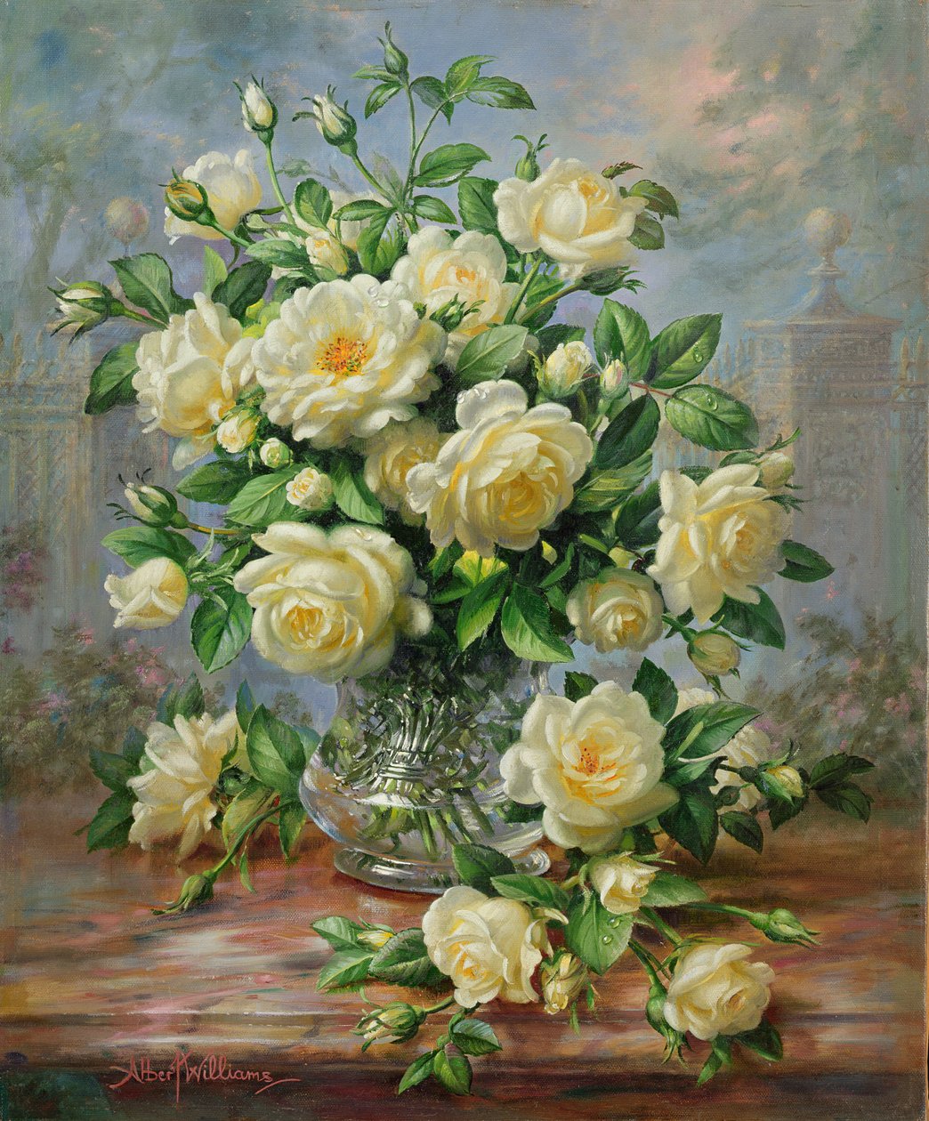 Róże księżnej Diany w szklanym wazonie autorstwa Albert Williams