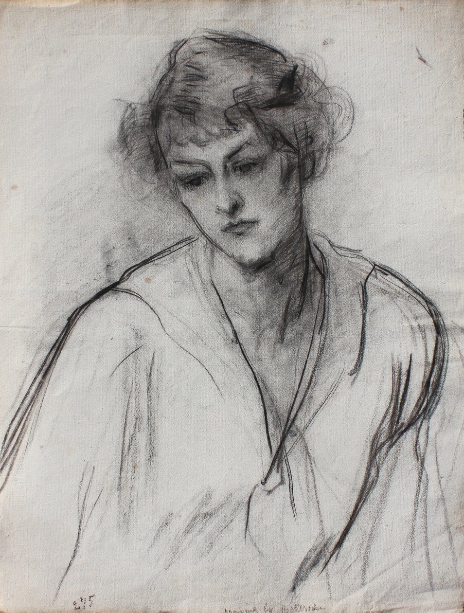 Portret w połowie długości młodej dziewczyny, pochylonej do przodu, ok. 1910 (czarna kreda na papierze) autorstwa Albert de Belleroche