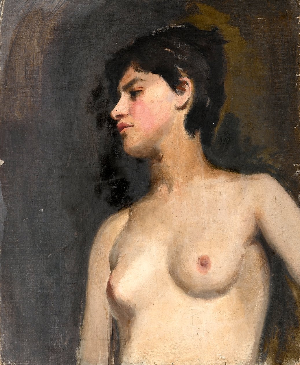Kobieta półnaga. Czarne tło. Około 1880 roku autorstwa Albert de Belleroche