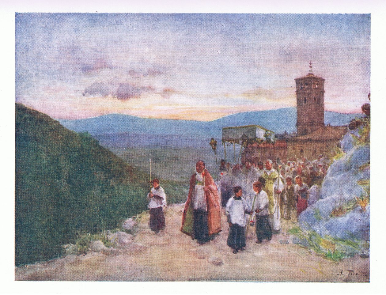 Procesja z hostią w Subiaco, z Rzymu, wydana przez A & C Black Ltd, 1925 autorstwa Alberto Pisa