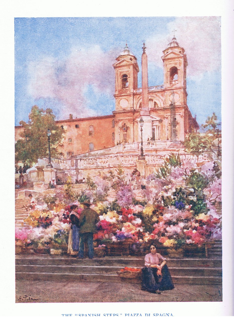 Schody Hiszpańskie, Piazza Di Spagna, z Rzymu, wydane przez A & C Black Ltd, 1925 autorstwa Alberto Pisa
