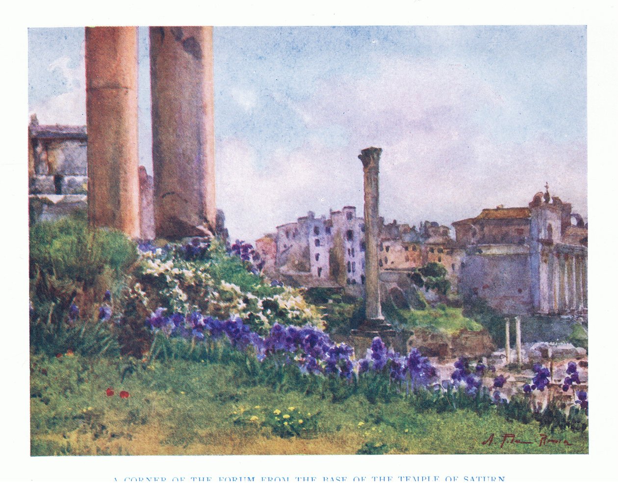 Narożnik Forum, od podstawy Świątyni Saturna, z Rzymu opublikowany przez A & C Black Ltd, 1925 autorstwa Alberto Pisa