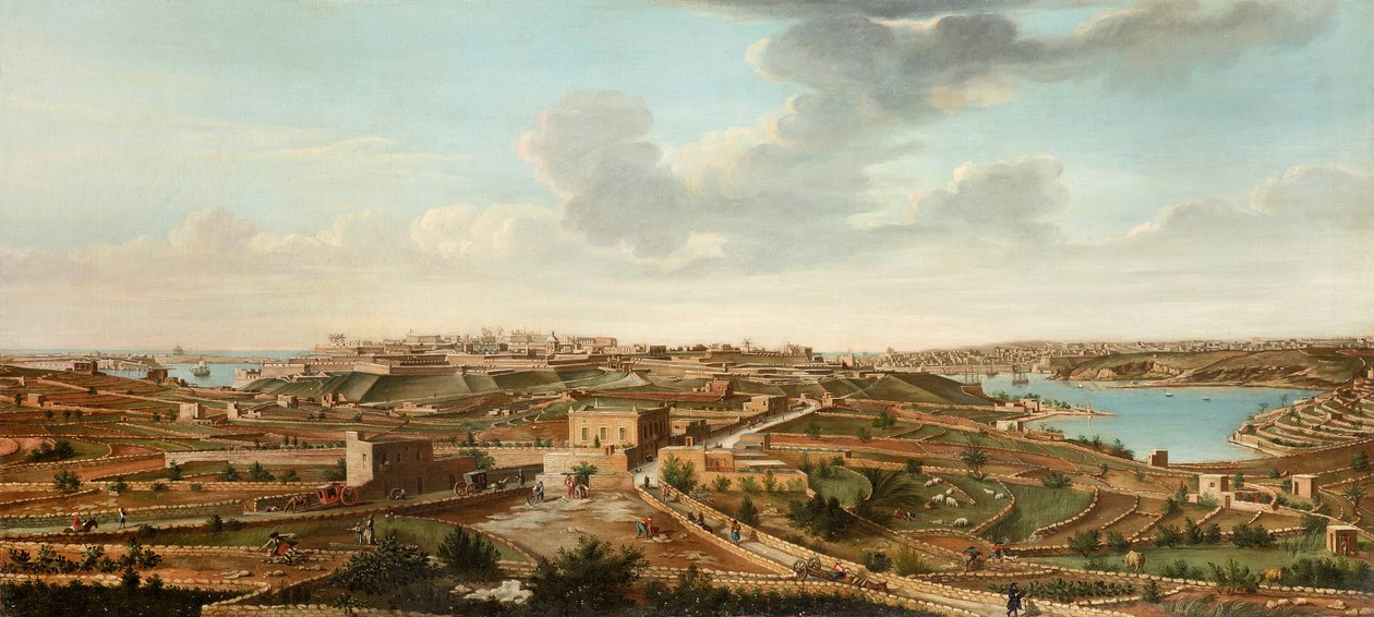 Jeden z zestawu siedmiu widoków Valletty, Malty i okolic, ok.1753 autorstwa Alberto Pullicino