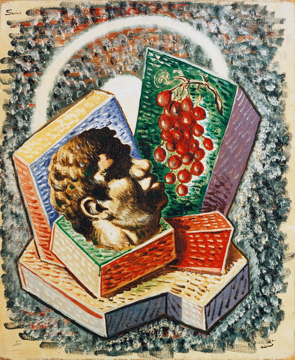 Testa con uva (Głowa z winogronami) (olej na płótnie) autorstwa Alberto  Savinio