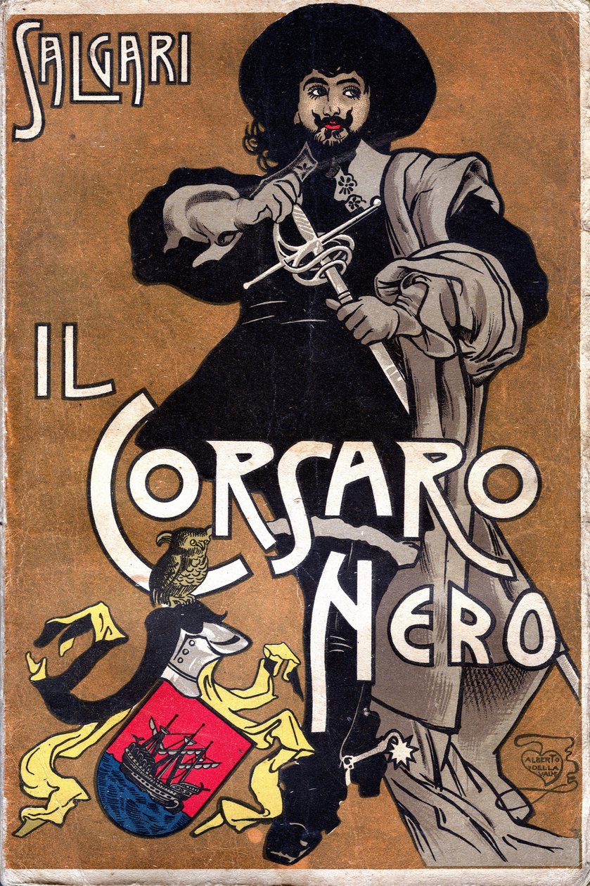 Okładka powieści Il Corsaro Nero The Black Privateer autorstwa Emilio Salgari (1863-1911) autorstwa Alberto Della Valle