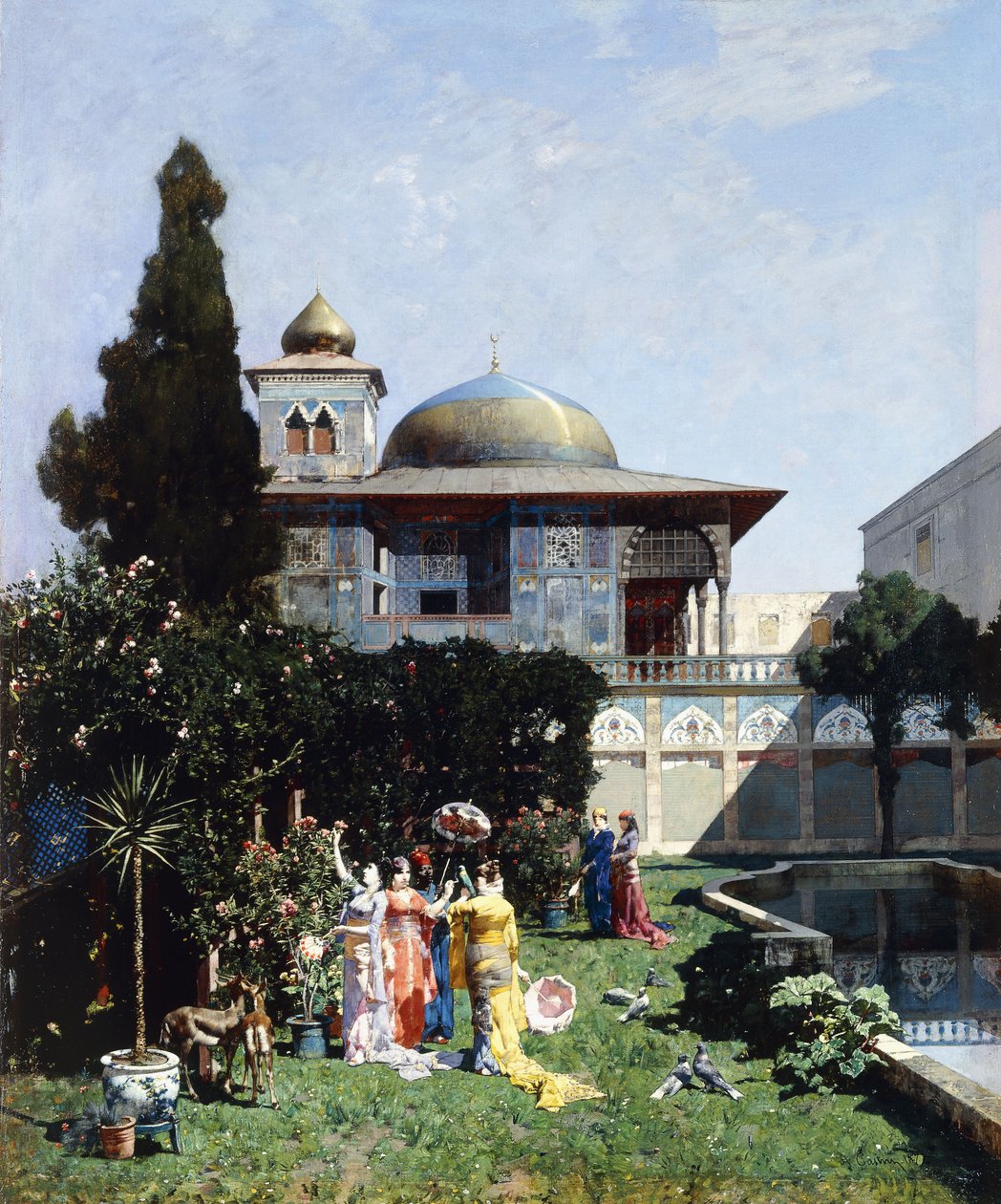 Zakątek w ogrodzie haremu; Kącik ogrodowy haremu, 1877 autorstwa Alberto Pasini