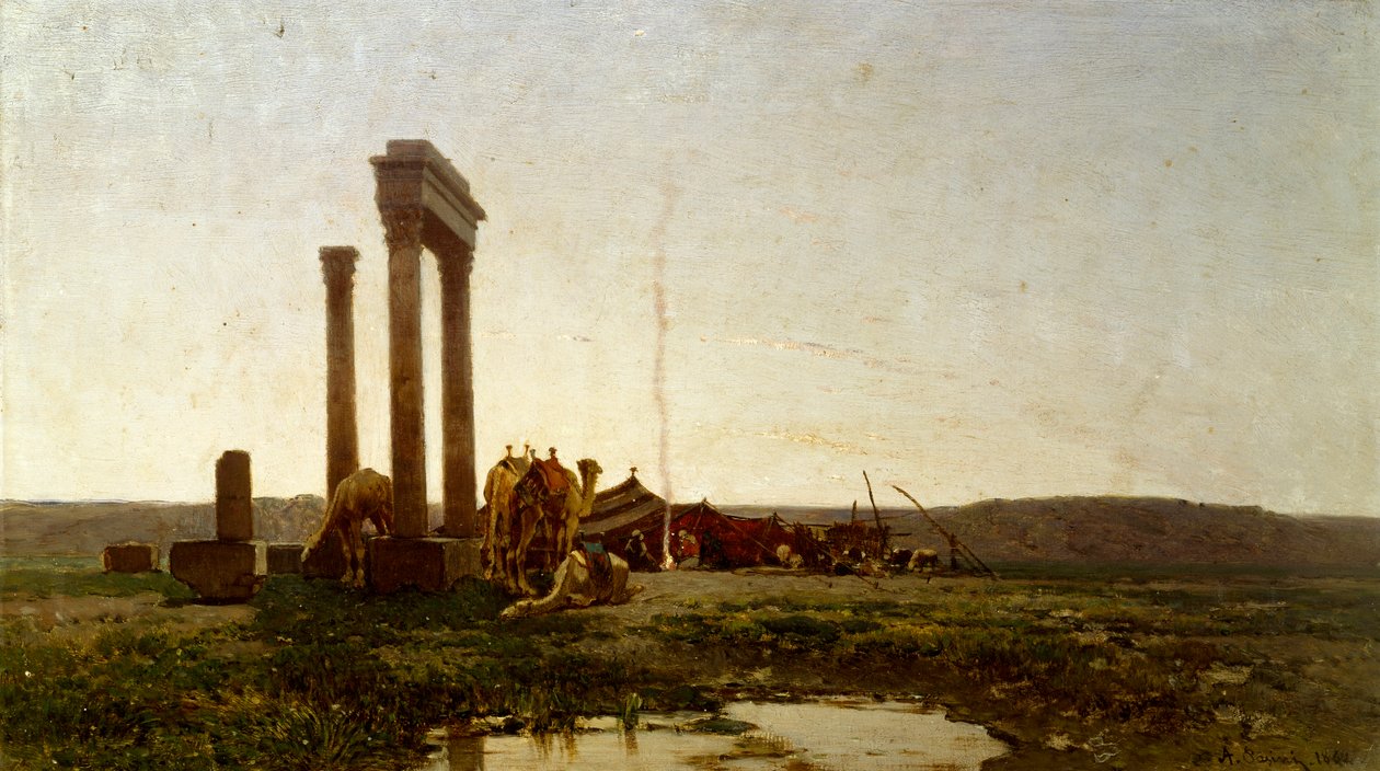 Klasyczne ruiny na pustyni, obraz Alberto Pasini (1826-1899) autorstwa Alberto Pasini