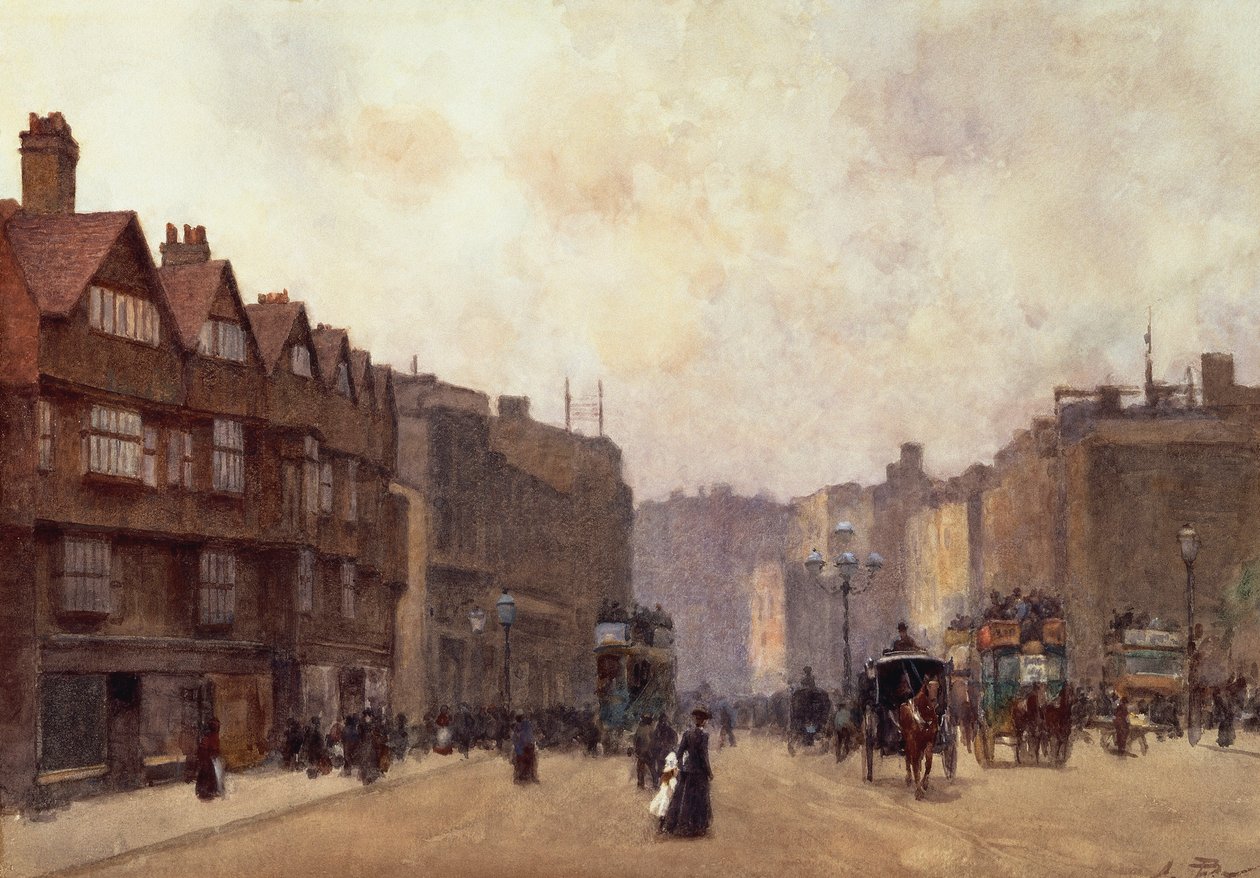 High Holborn, Londyn, Alberto Pisa (1864-1936), akwarela na papierze naklejona na karton, 32 4 x 45 7 cm autorstwa Alberto Pisa