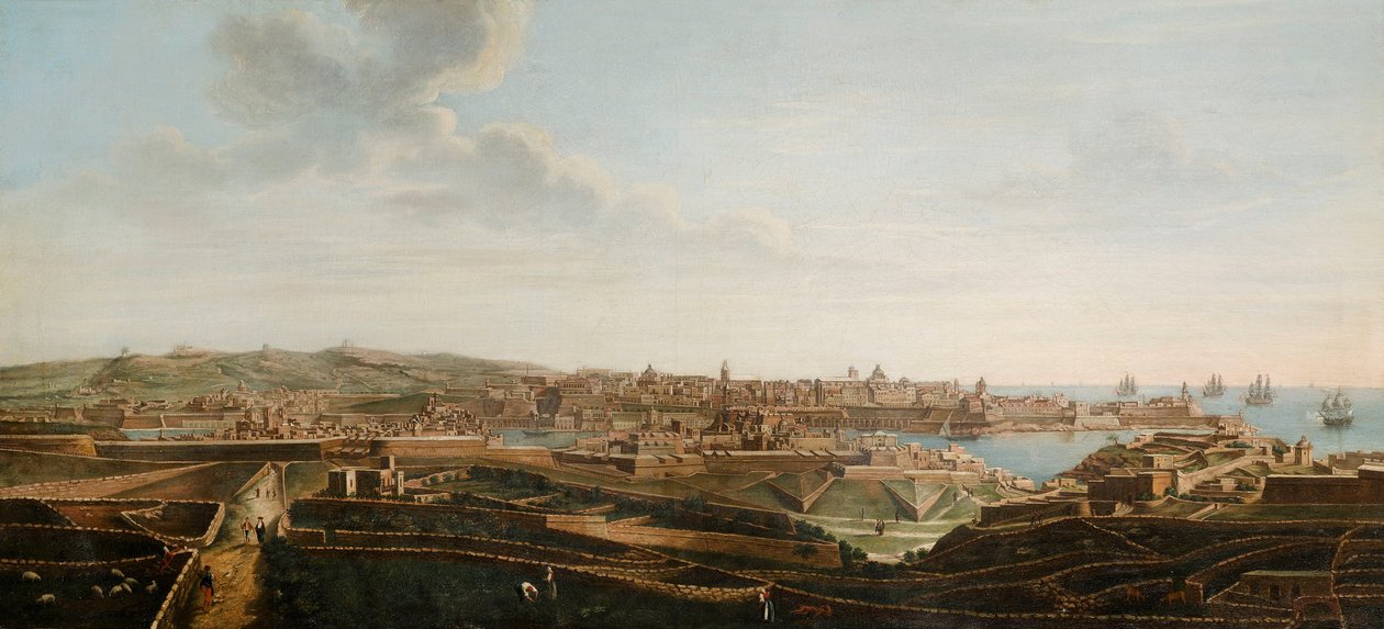 Jeden z zestawu siedmiu widoków Valletty, Malty i okolic, ok. 1753 (olej na płótnie) autorstwa Alberto Pullicino