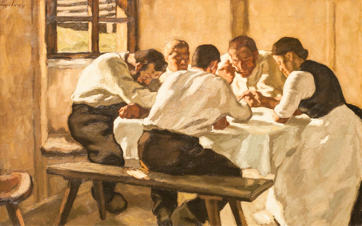 Obiad, ok. 1910 r. (olej na płótnie) autorstwa Albin Egger Lienz