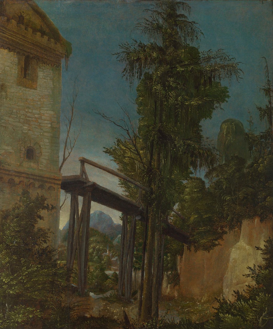 Krajobraz z kładką, ok. 1518-20 autorstwa Albrecht Altdorfer