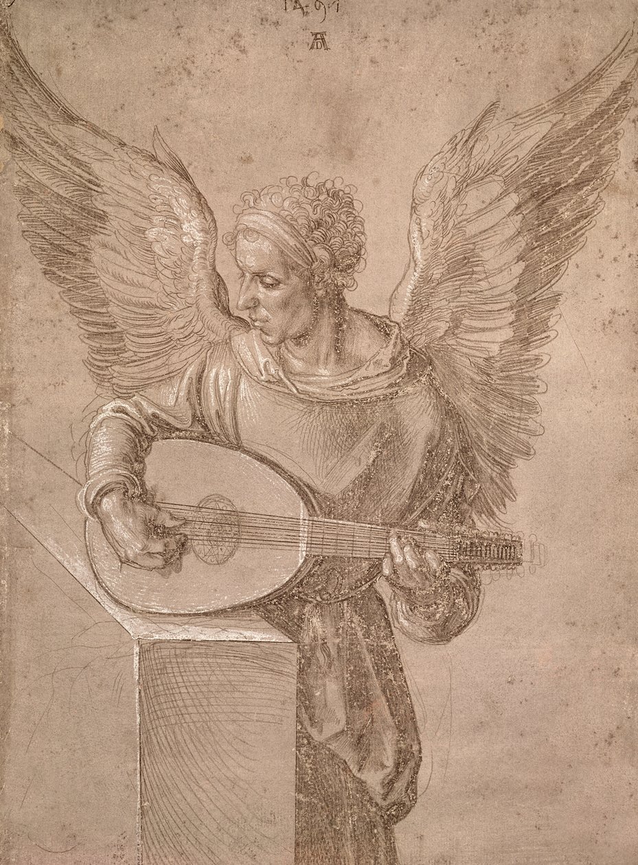 Anioł grający na lutni, 1491 autorstwa Albrecht Dürer