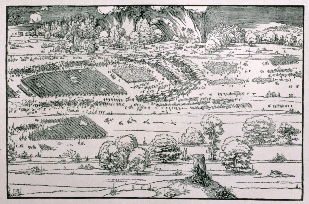 Demonstracja środków obronnych chroniących miasto przed oblegającą armią, prawy fragment tablicy z „Nauki o fortyfikacji miast, zamków i miejsc”, wyd. 1527 (drzewryt) (s autorstwa Albrecht Dürer