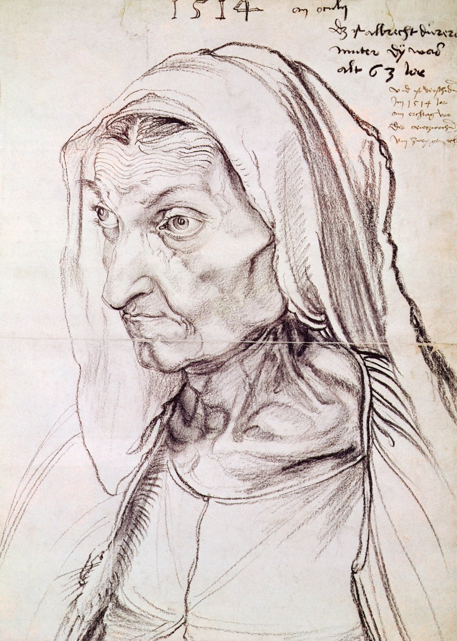 Portret matki artysty, 1514 (węgiel na papierze) autorstwa Albrecht Dürer