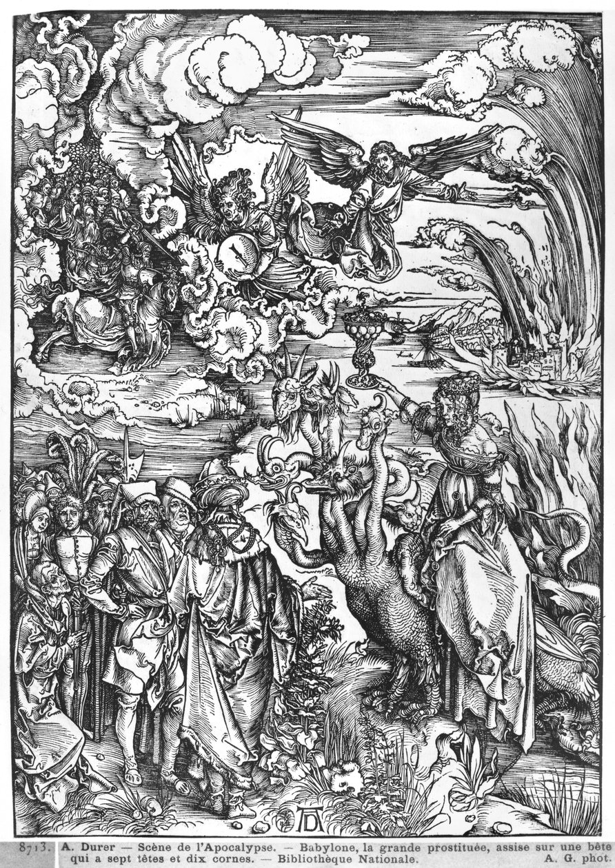 Scena z Apokalipsy, wielka babilońska dziwka autorstwa Albrecht Dürer